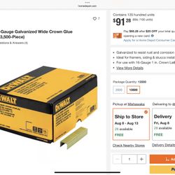 DEWALT.  3/4 in. x 1 in. x 16-Gauge Galvanized Wide Crown Glue Collated Staple (13,500-Piece).