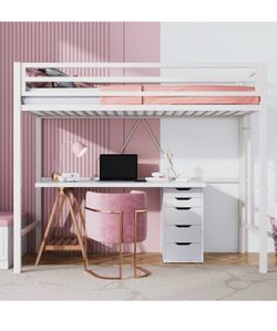 O94 $110 Junior Loft Bed Twin Size, Heavy Duty Twin Bed Frame with Full-Length Guardrail & Removable Stairs, Noise-Free, Size Twin Loft Material M
