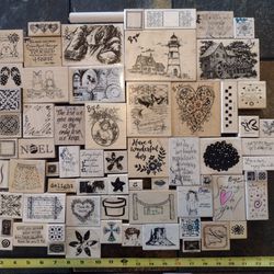 Lot of 67 Mixed Lot Of Stampin Up Wooden Rubber Stamps