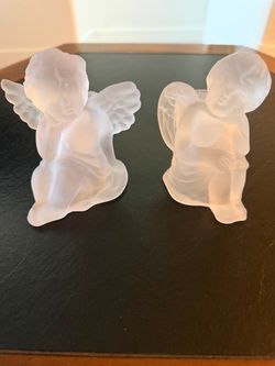 Vintage Frosted Glass Cherub Angel Votive Candle holders pair Satin Finish