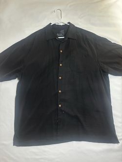 Tommy Bahama Men's Black Silk XL Short Sleeve Button-Up Shirt Embroidered Back