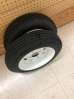 2 New Trailer Tires on White Steel Wheels – Set of 2