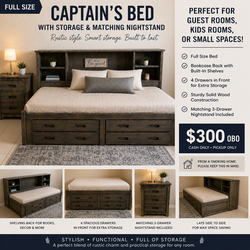 FULL SIZE CAPTAIN'S BED WITH MATCHING NIGHTSTAND - $300 OBO