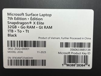Microsoft Surface Laptop 7th Edition 13.8" Snapdragon X Elite 32GB RAM 1TB SSD ~ Sealed