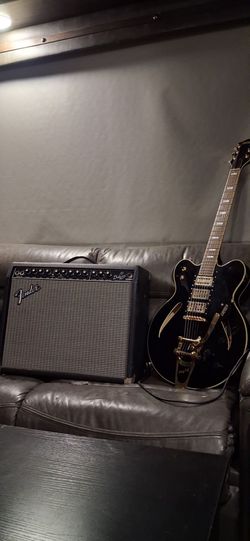 Gretsch Semi-Hollow Electric Guitar with Bigsby and Fender Amplfier