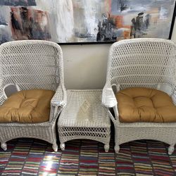 3pc Beige Wicker Chair Set  
