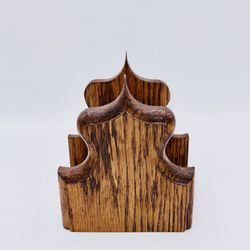 Vintage Wooden Napkin Holder Shapely Cut w/ Smooth Curves & Precise Peaks