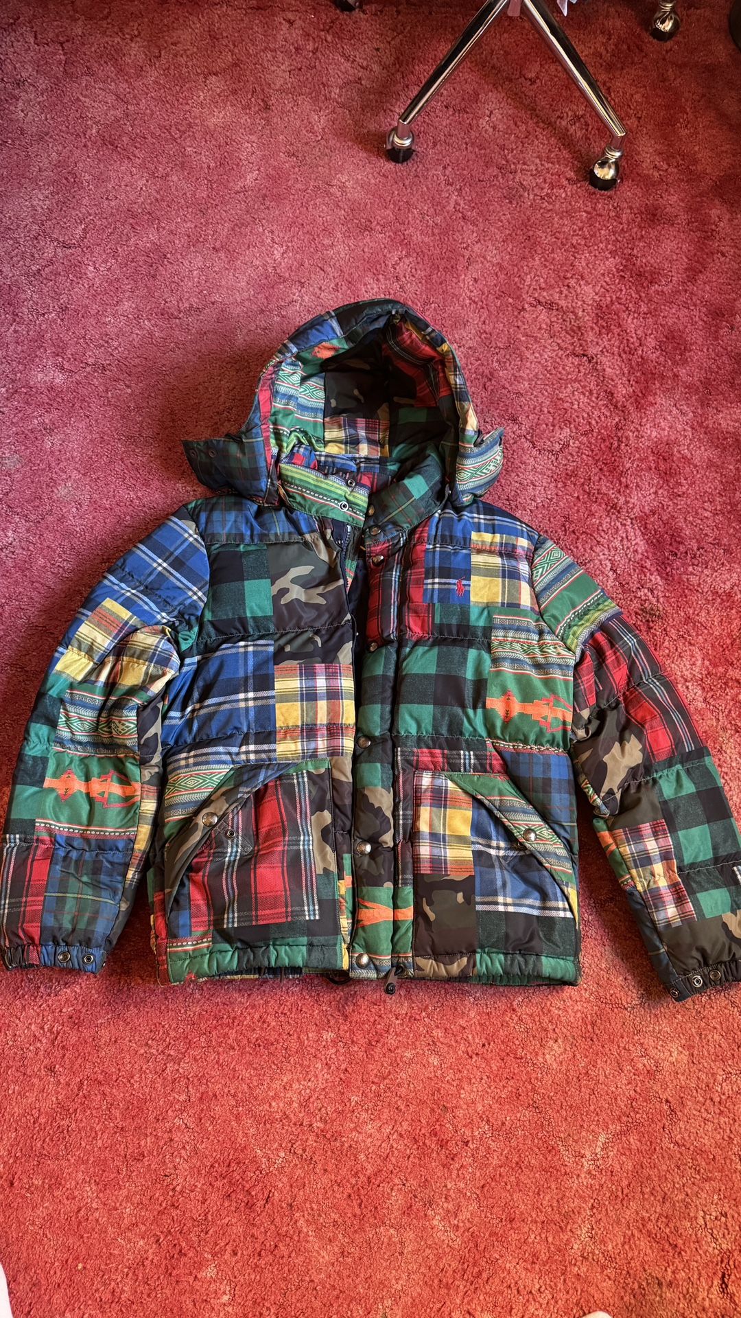 POLO RALPH LAUREN Aztec Patchwork Ripstop Hooded Down Puffer Jacket Men's M(pre-owned)