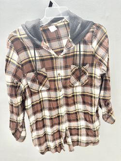 No Boundaries Brown Plaid Hooded Pullover Sweatshirt Women’s Size XXL