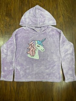 BCBG Girls Unicorn Plush Hoodie Lavender Tie Dye Pullover Size S 7/8