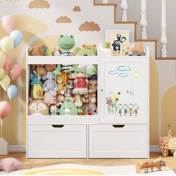 37.4 Inch High Toy Storage Organizer with Stuffed Animal Storage, Toy Organizer with Magnetic Whiteboard, 2 Mobile Drawers $ 90