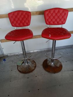 TWO RED HOT LEATHER BAR STOOLS