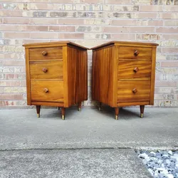 Pair Of Mid Century Modern 3 Drawer Nightstands Vintage