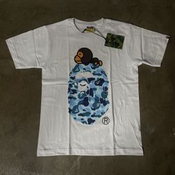 White BLUE Face Bape Tee