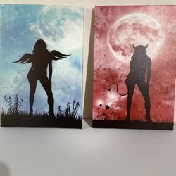 2 Canvas Art Print Angel / Devil Exotic Romantic