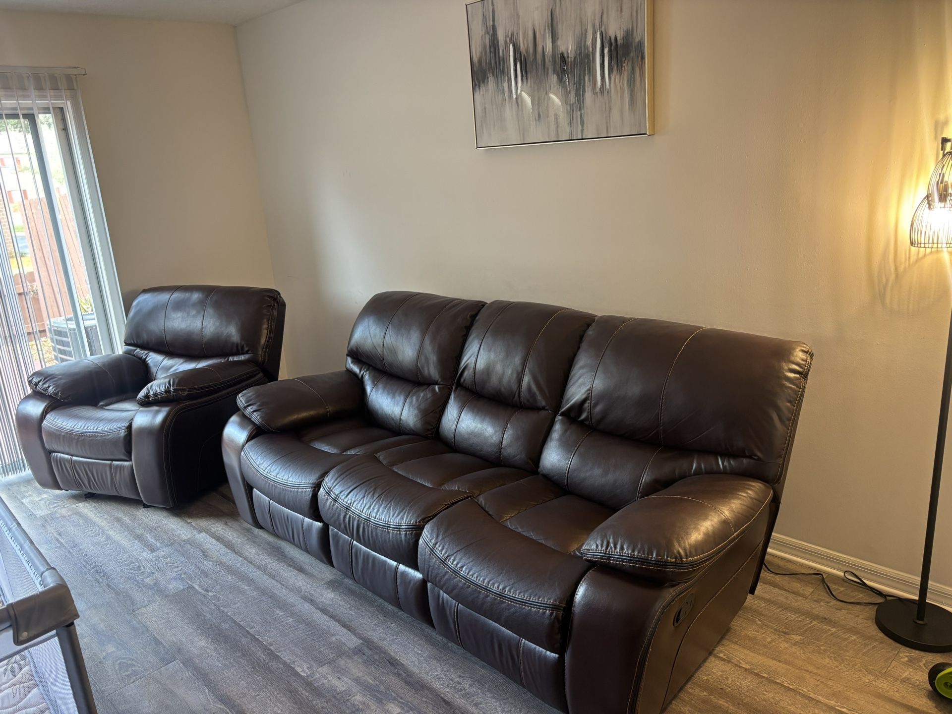 Burgundy/Brown Manual Reclining Sofa And Recliner Set