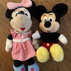 Mickey Mouse and Vintage Pink Polka-Dot Minnie Mouse Stuffed Animals
