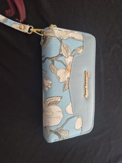 Light Blue Floral Wristlet Clutch Wallet