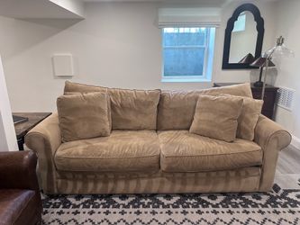 Oversized Tan Microfiber Sofa Couch – 89” Long