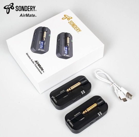 Sondery Wireless Guitar Transmitter Receiver System 5.8Ghz 1/4 inch or 6.35mm Audio Transmission 4 Channels, USB C Type 5V Li Battery Charging