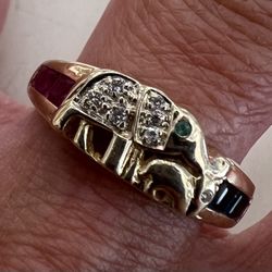 “Elephant” 14K Gold Cluster Ring -Size 9.5