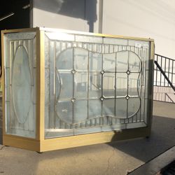 Large Heavy Double Leaded Glass & Brass Fire Screen