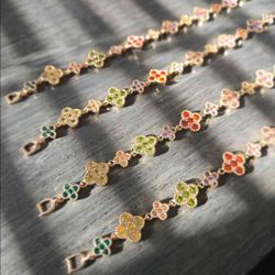 18K Gold Filled Multicolor CZ Clover Bracelet