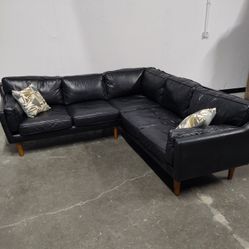 🚚 FREE DELIVERY - Cozy Modern Black Leather Sectional Sofa