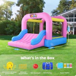 Inflatable bouncy house - pink and blue comes with basketball hoop new inbox