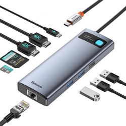 Baseus 4K 120Hz Dual Monitor Laptop Docking Station, 9-in-1 USB C Hub with 2 HDMI, 1000Mbps LAN, Max 85W PD, 3 USB, SD Card Reader, USB C Dock