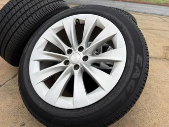 4x Tesla Model X 20" OEM Wheels Rims Staggered Silver Slipstream Tires 275/45/20