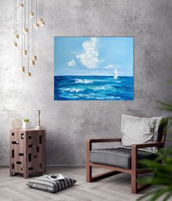 Sailboat Painting Abstract Seascape Original Oil Painting 16 by 20 in