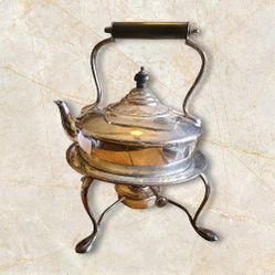 Silverplated Teapot/Hot Water Kettle W/ Warming Stand & Burner