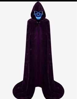 Purple Velvet Hooded Cape with LED Skull Mask