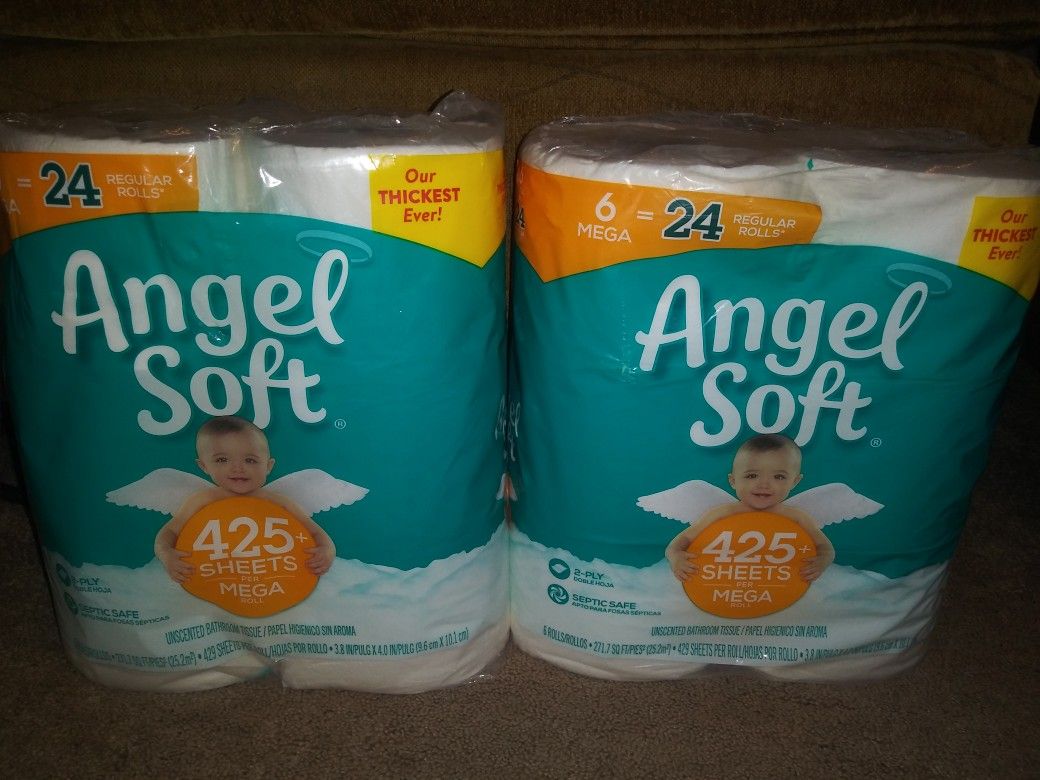 (2) Angel Soft Toilet Paper 6 mega = 24 reg. rollsÂ
