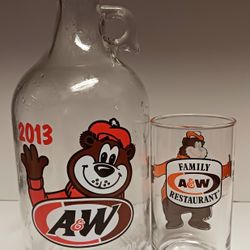 Vintage And Modern A&W Root Beer Family Restaurant Jug And Drinking Glass