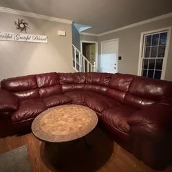 Italian Leather Sectional Sofa Set with Pier 1 Mosaic Coffee Table & Wall Decor  Beautiful Italian leather sectional sofa in a rich burgundy/red t