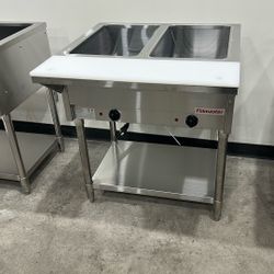Flamaster FLM-ST2-SS Two Pan Open Well Electric Steam Table with Undershelf - 120V, 1000W  