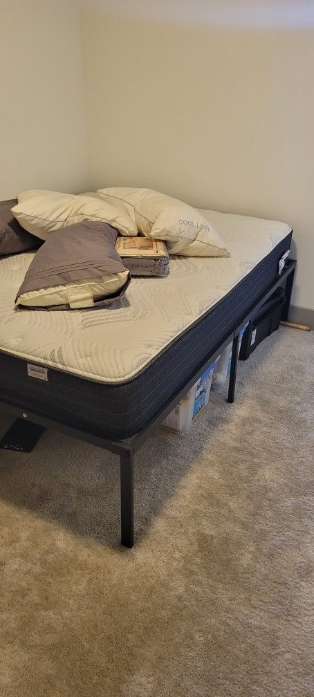 Queen Bed And 18" Metal Bedstand