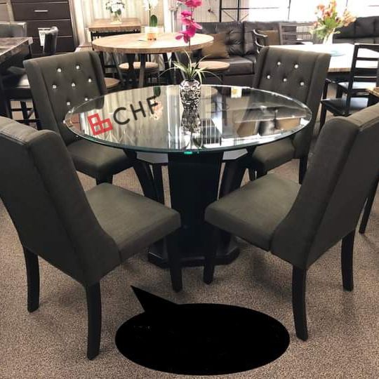 5 Pc Glass Top Round Dining Table Set 