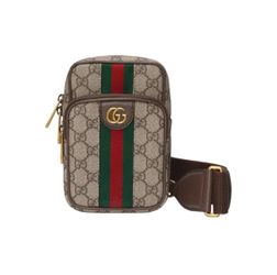 Gucci GG Supreme Ophidia Mini Messenger Bag Brown Canvas Leather Crossbody