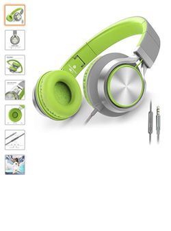 AILIHEN C8 Foldable Headphones with Microphone and Volume Control for Cellphones Tablets Smartphones Laptop Computer PC Mp3/4 (Gray/Green)