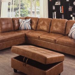 Carmel Leather Sectional Couch And Ottoman
