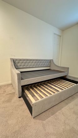 Gray Velvet Twin Daybed w/ Trundle + Bunkie Board