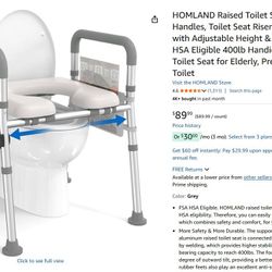 Brand New HOMLAND Raised Toilet Seat with Handles – Adjustable, Heavy Duty