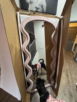 Pink Velvet Wavy Full Length Mirror
