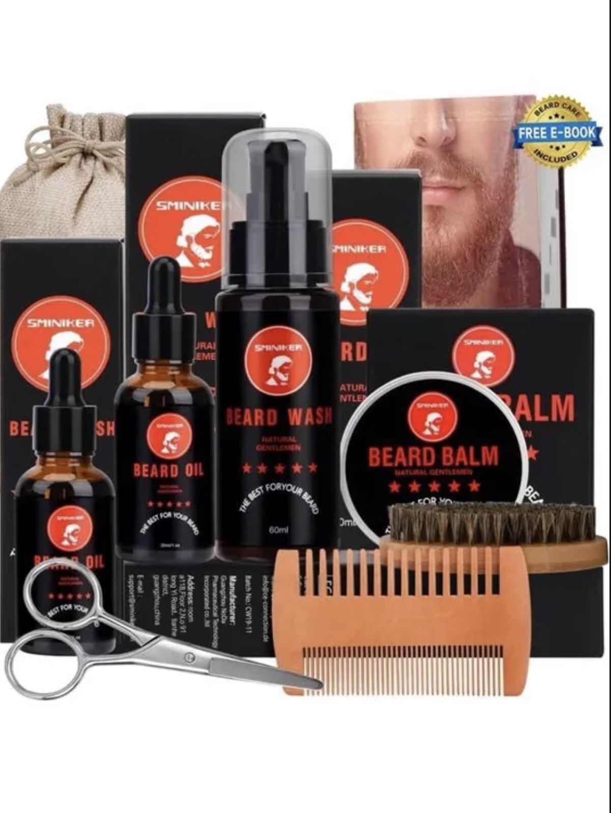 Beard Growth Kit Boosts Hair Grooms Mustache Serum Balm Brush Comb Men Care Gift