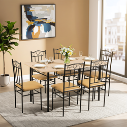 Norseman 7 Piece Dining Set 55" Rectangular Table with 6 Cushioned Metal Chairs