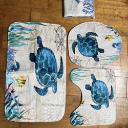 Sea Turtle Shower Curtain Set for Bathroom, Ocean Bathroom Sets with Shower Curtain and Rugs Polyester Fabric Waterproof Curtains with Hooks 71" x 71"