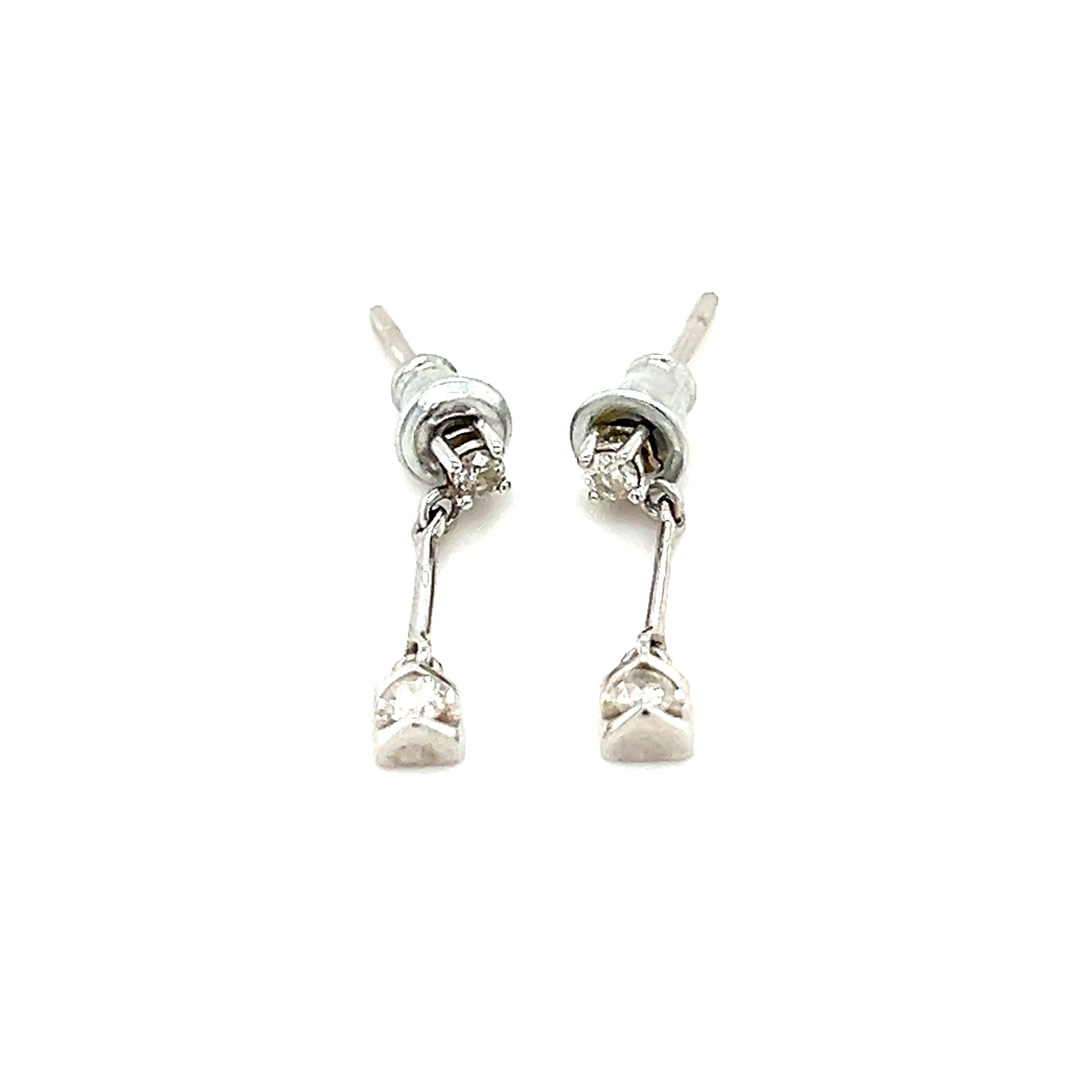 Delicate 14K WG 2-Diamonds Drop Earrings 